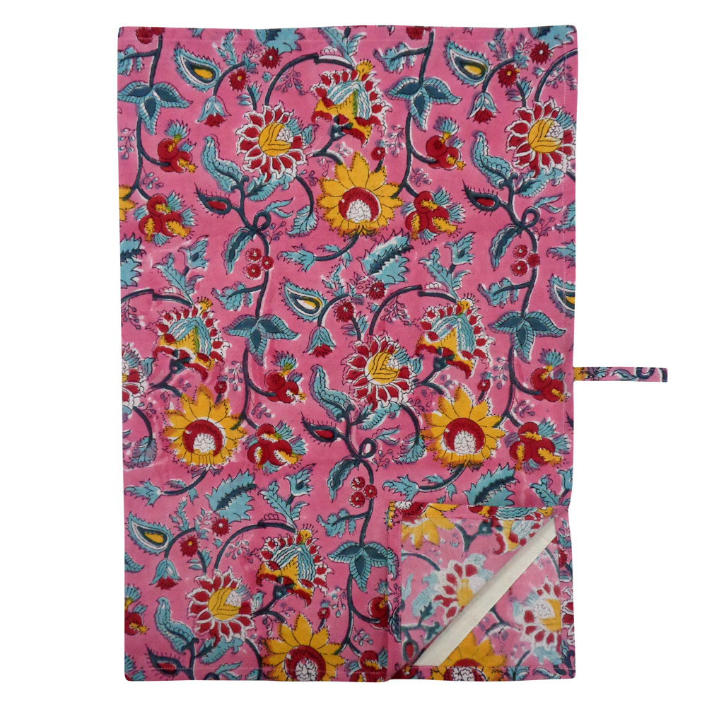 Hand Block Printed Cotton Kitchen Towels 50x70 cms Phuljhari Pink Gud 204756