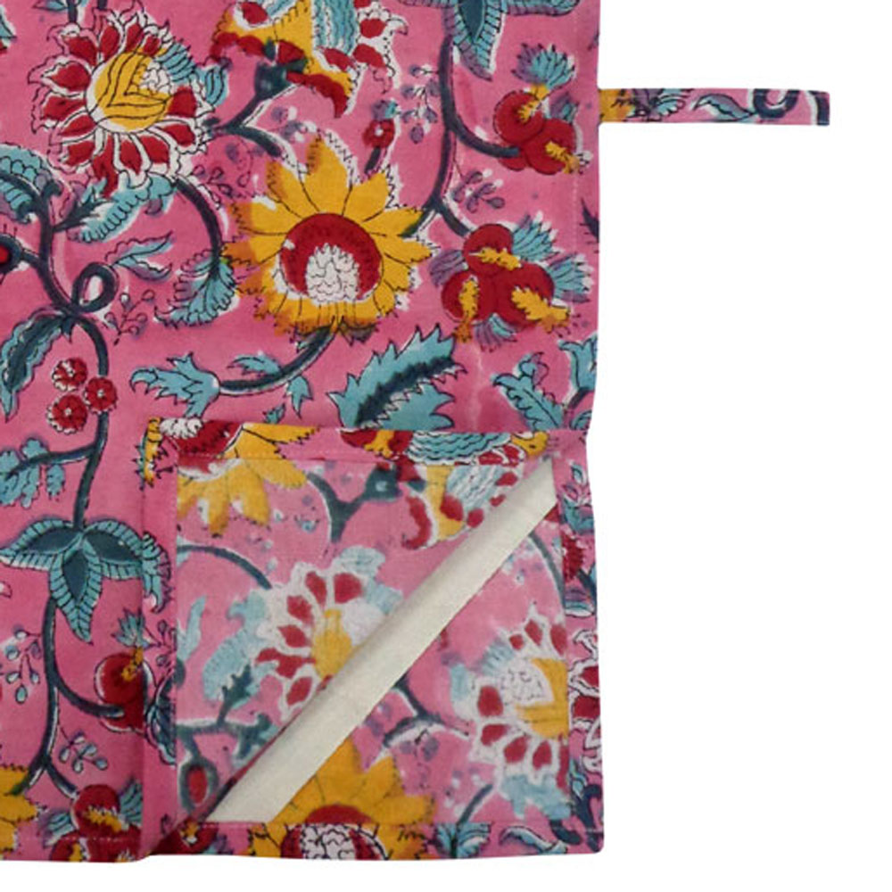 Hand Block Printed Cotton Kitchen Towels 50x70 cms Phuljhari Pink Gud 204756