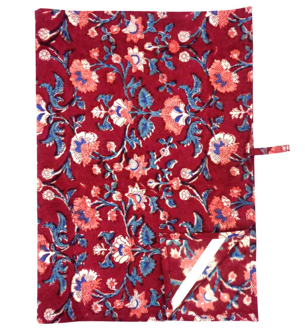 Hand Block Printed Cotton Kitchen Towels 50x70 cms Rukhsana Maroon Gud 105823