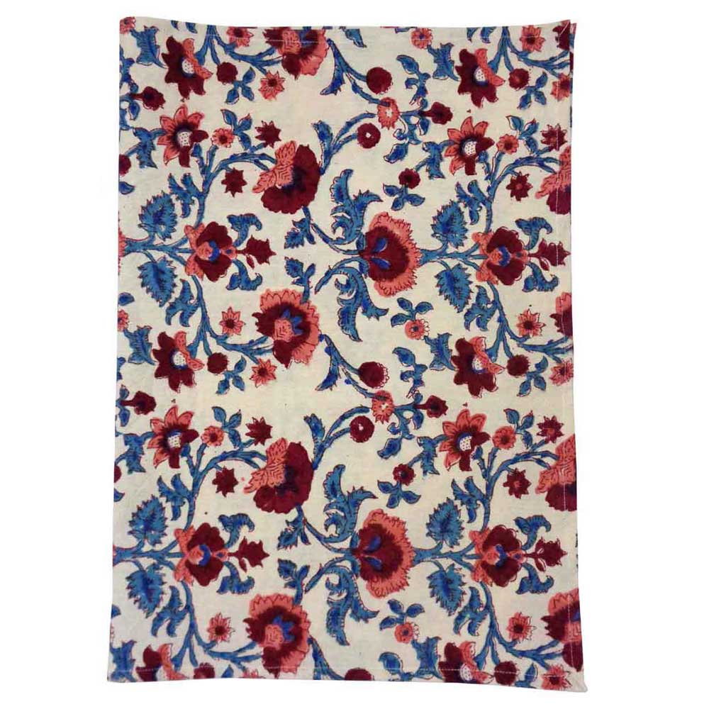 Hand Block Printed Cotton Kitchen Towels 50x70 cms Rukhsana Maroon Open 101275