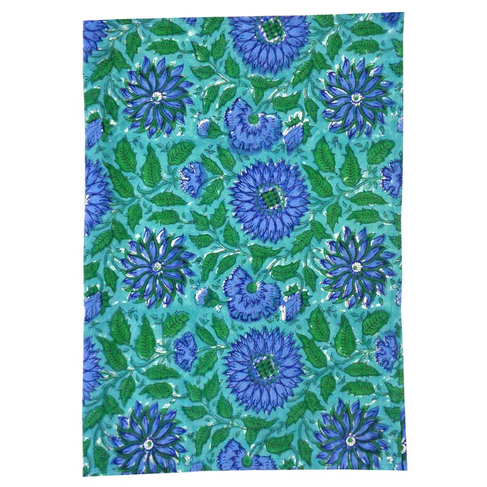Hand Block Printed Cotton Kitchen Towels 50x70 cms Surajmukhi Blue Gud 106164