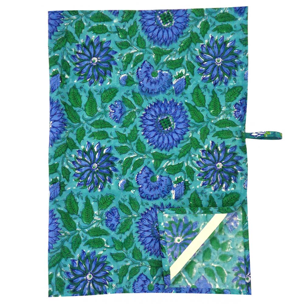 Hand Block Printed Cotton Kitchen Towels 50x70 cms Surajmukhi Blue Gud 106164
