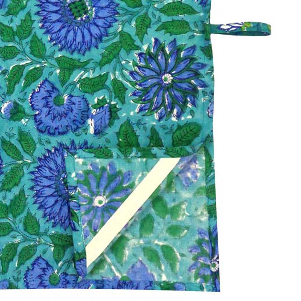 Hand Block Printed Cotton Kitchen Towels 50x70 cms Surajmukhi Blue Gud 106164