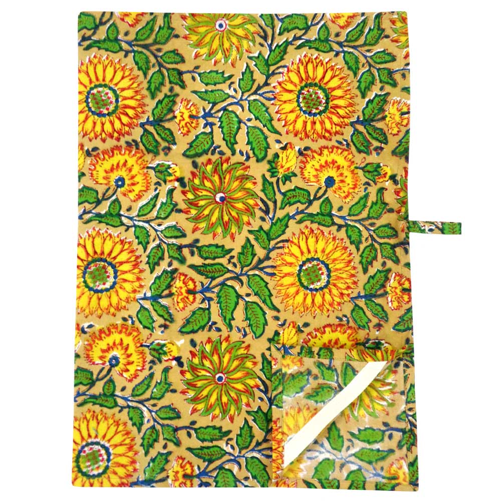 Hand Block Printed Cotton Kitchen Towels 50x70 cms Surajmukhi Canary Gud 102383