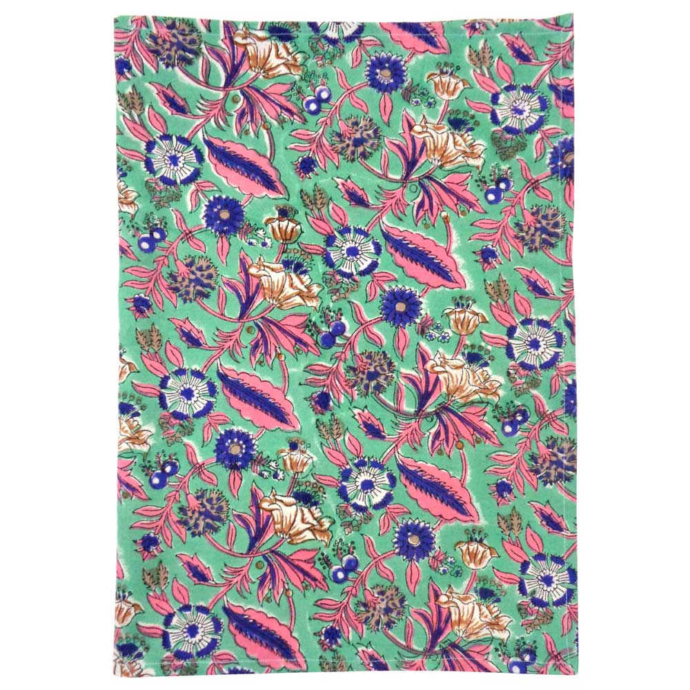 Hand Block Printed Cotton Kitchen Towels 50x70 cms Wild Flower Ocean Gud 101307