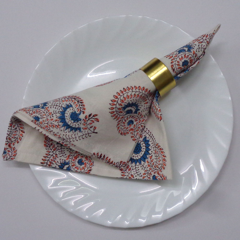 Hand Block Printed Cotton Napkin 45x45 cms Set of 4 Napkins Kusum Gulabi Boota 205379