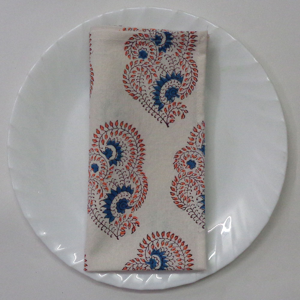 Hand Block Printed Cotton Napkin 45x45 cms Set of 4 Napkins Kusum Gulabi Boota 205379