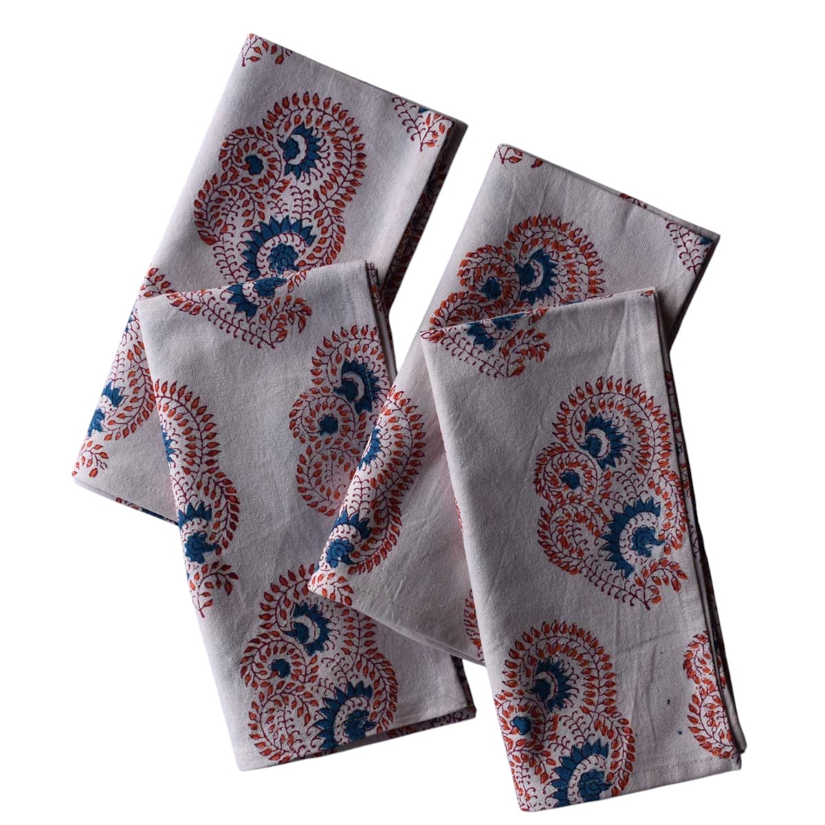 Hand Block Printed Cotton Napkin 45x45 cms Set of 4 Napkins  Kusum Gulabi Boota 205379
