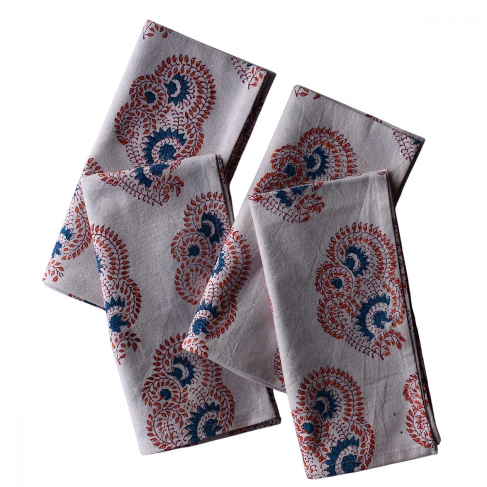 Image of Hand Block Printed Cotton Napkin 45x45 cms (Set of 4 Napkins) | Kusum Gulabi Boota 205379