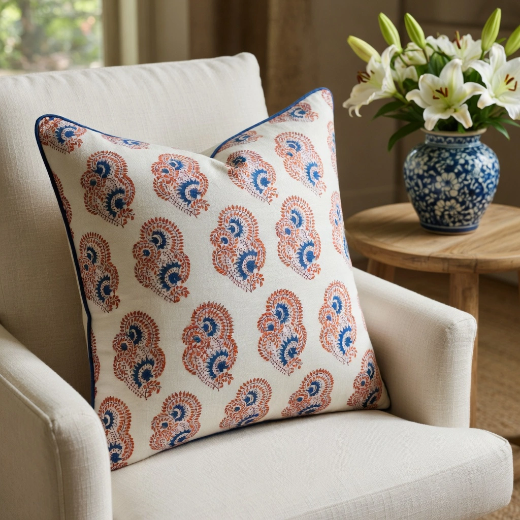 Piping Cushion Cover 50x50 cms  Kusum Gulabi Boota 205379
