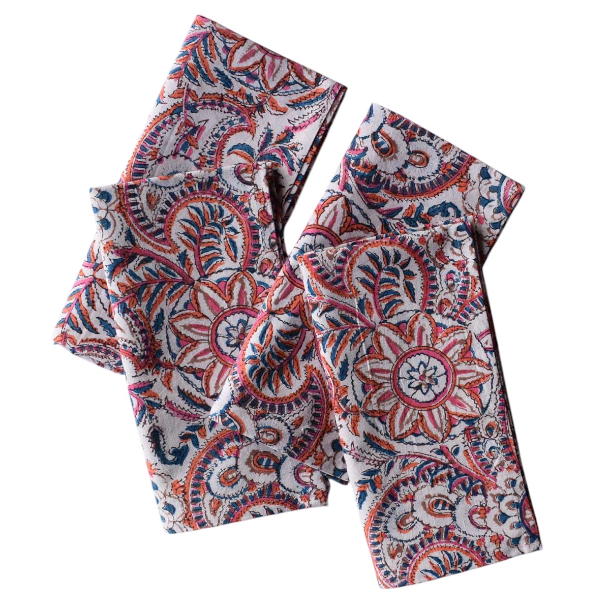 Hand Block Printed Cotton Napkin 45x45 cms Set of 4 Napkins Kusum Gulabi Jaal 106025