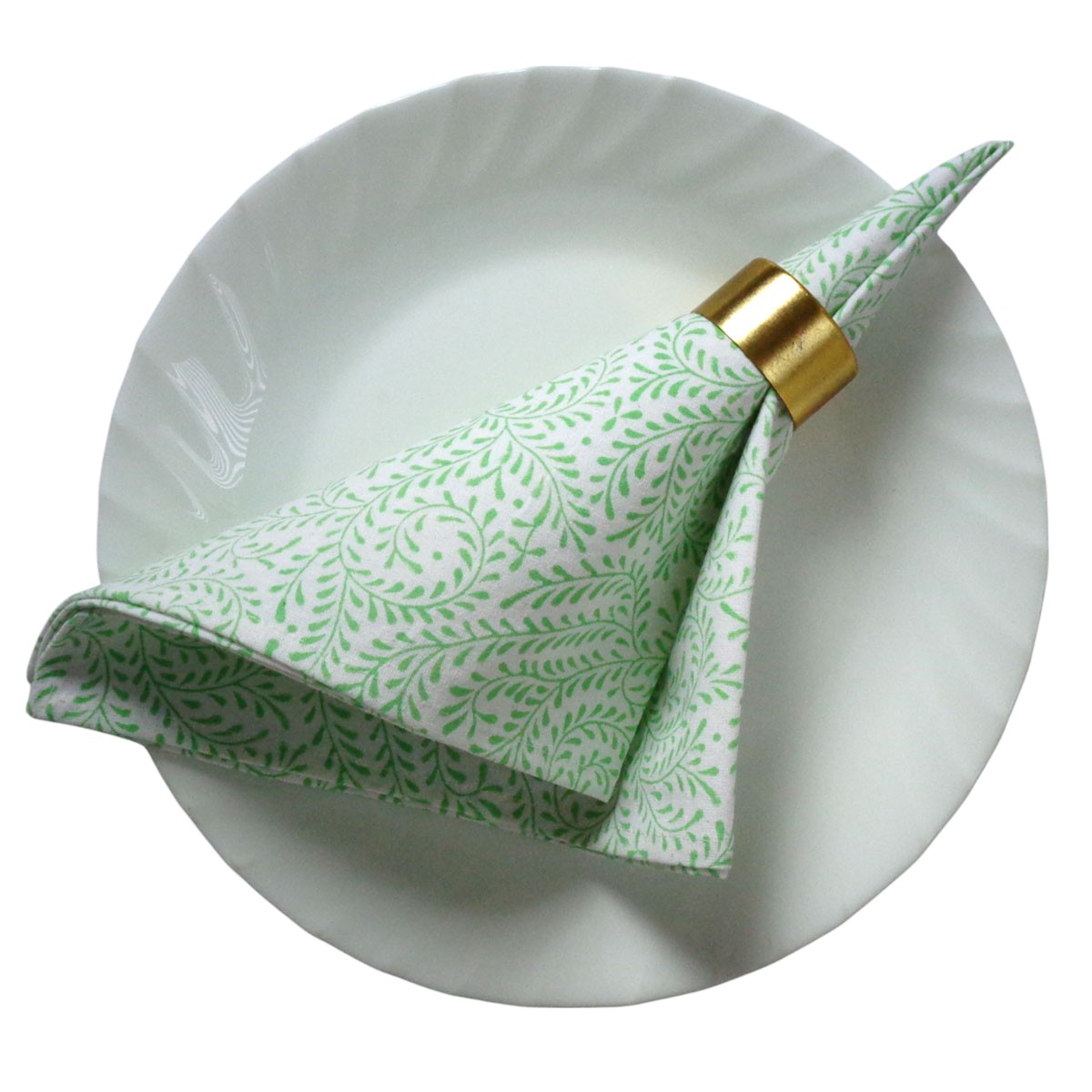 Hand Block Printed Cotton Napkin 45x45 cms Set of 4 Napkins Leaves Green 100707