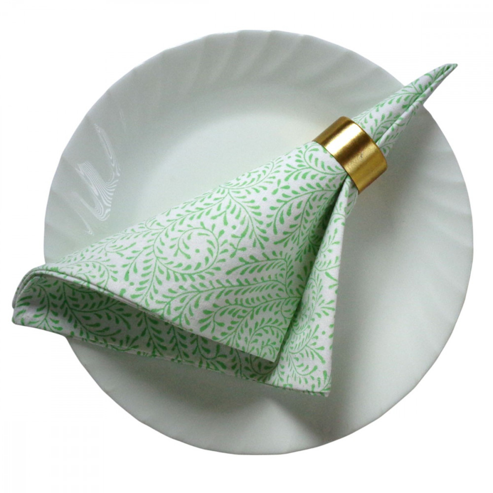 Image of Hand Block Printed Cotton Napkin 45x45 cms (Set of 4 Napkins) | Leaves Green 100707