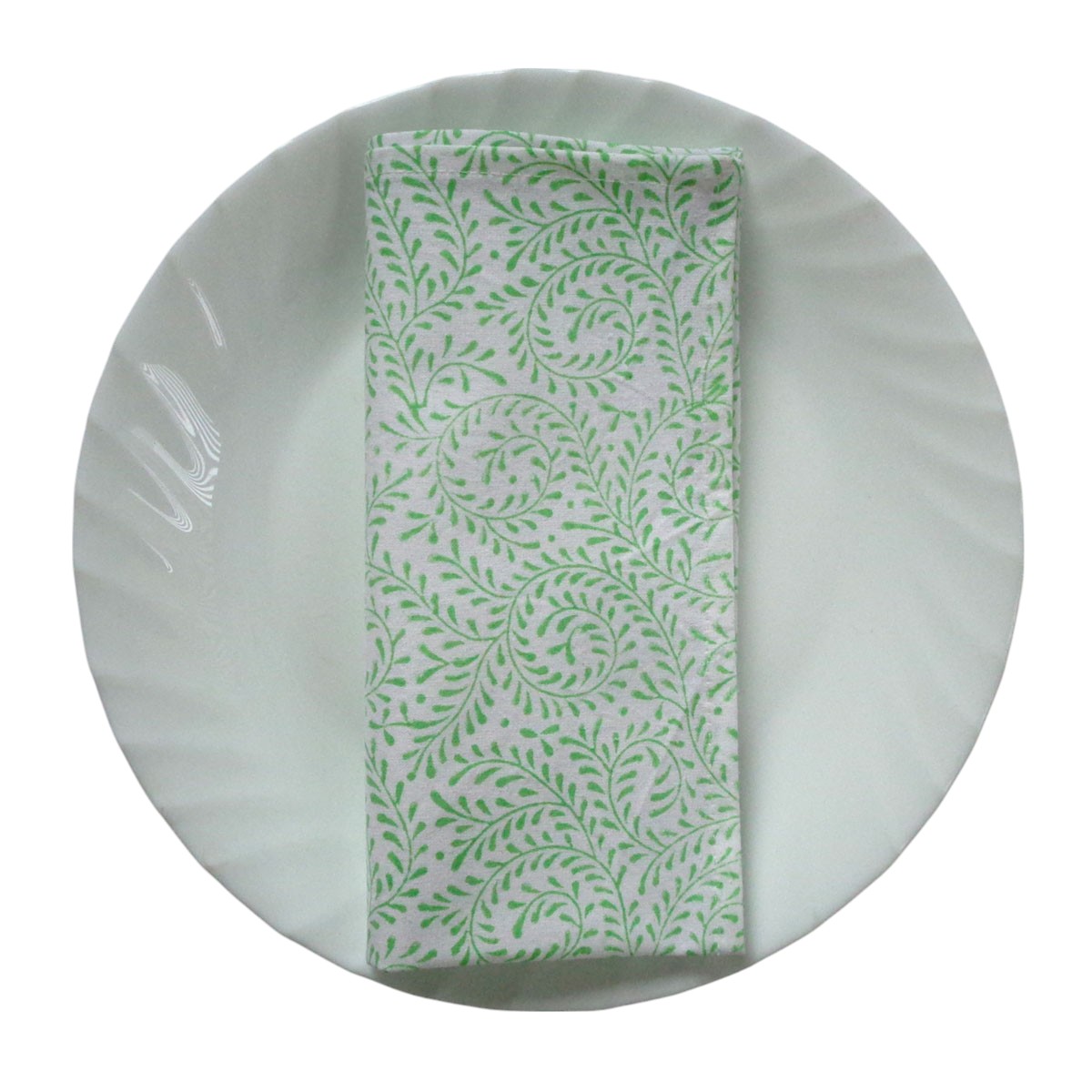 Hand Block Printed Cotton Napkin 45x45 cms Set of 4 Napkins Leaves Green 100707