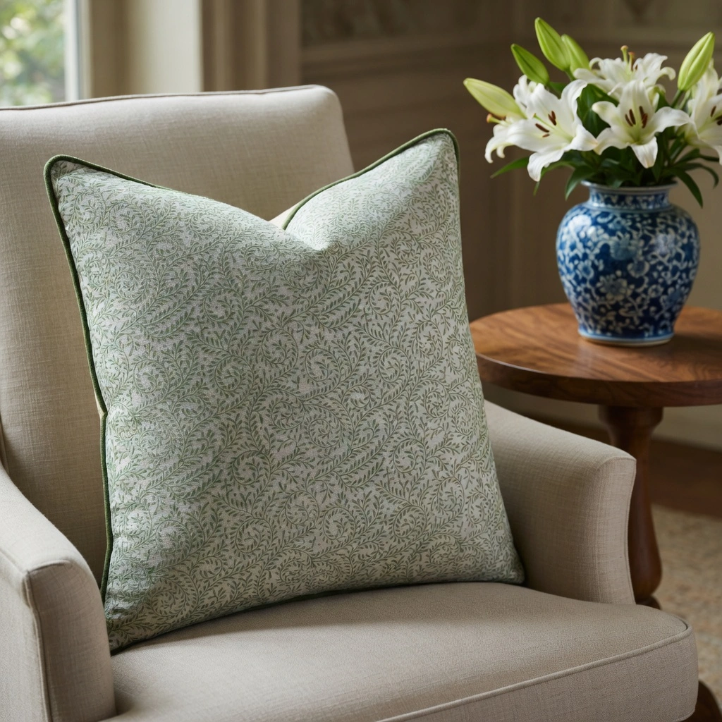 Piping Cushion Cover 50x50 cms Leaves Green 100707