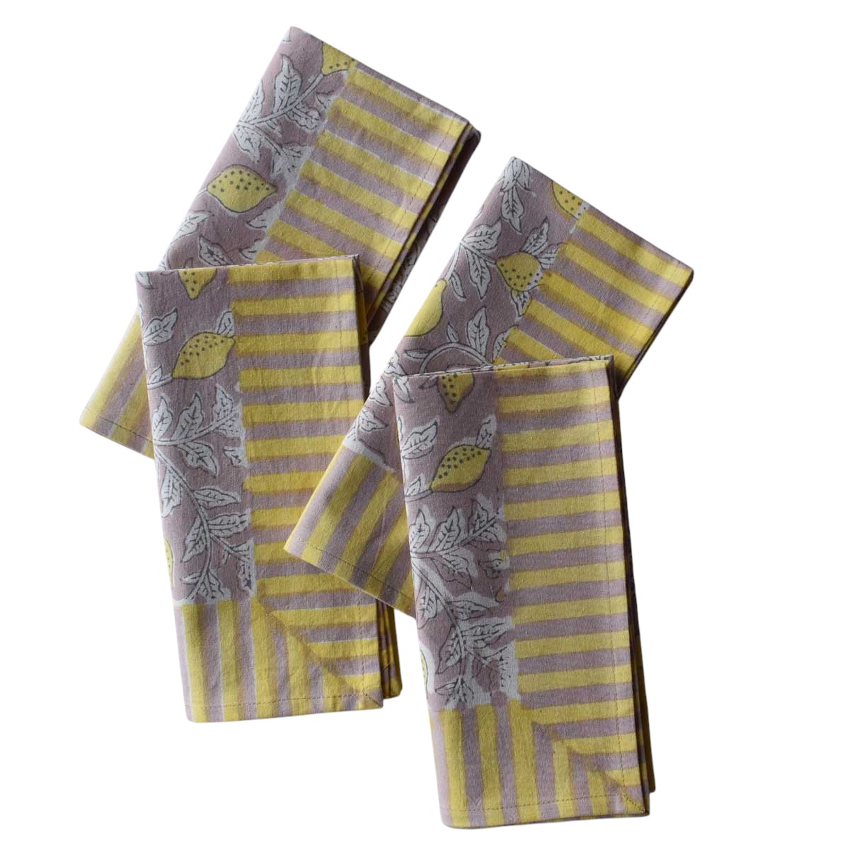 Hand Block Printed Cotton Napkin 45x45 cms Set of 4 Napkins  Lemon Earth 202404