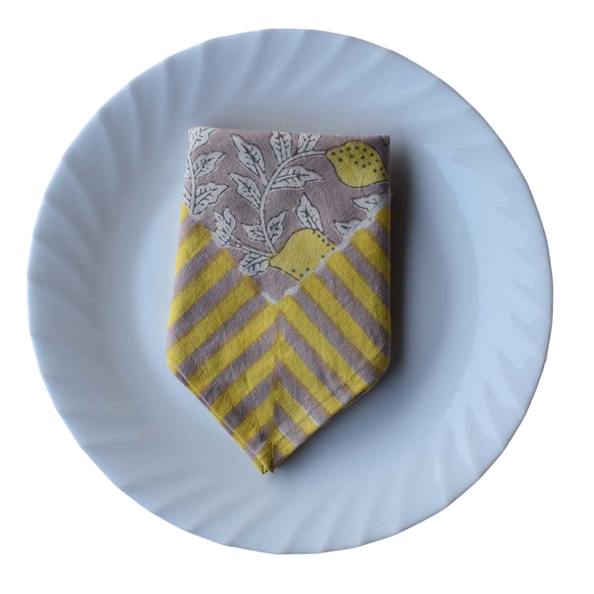 Hand Block Printed Cotton Napkin 45x45 cms Set of 4 Napkins Lemon Earth 202404