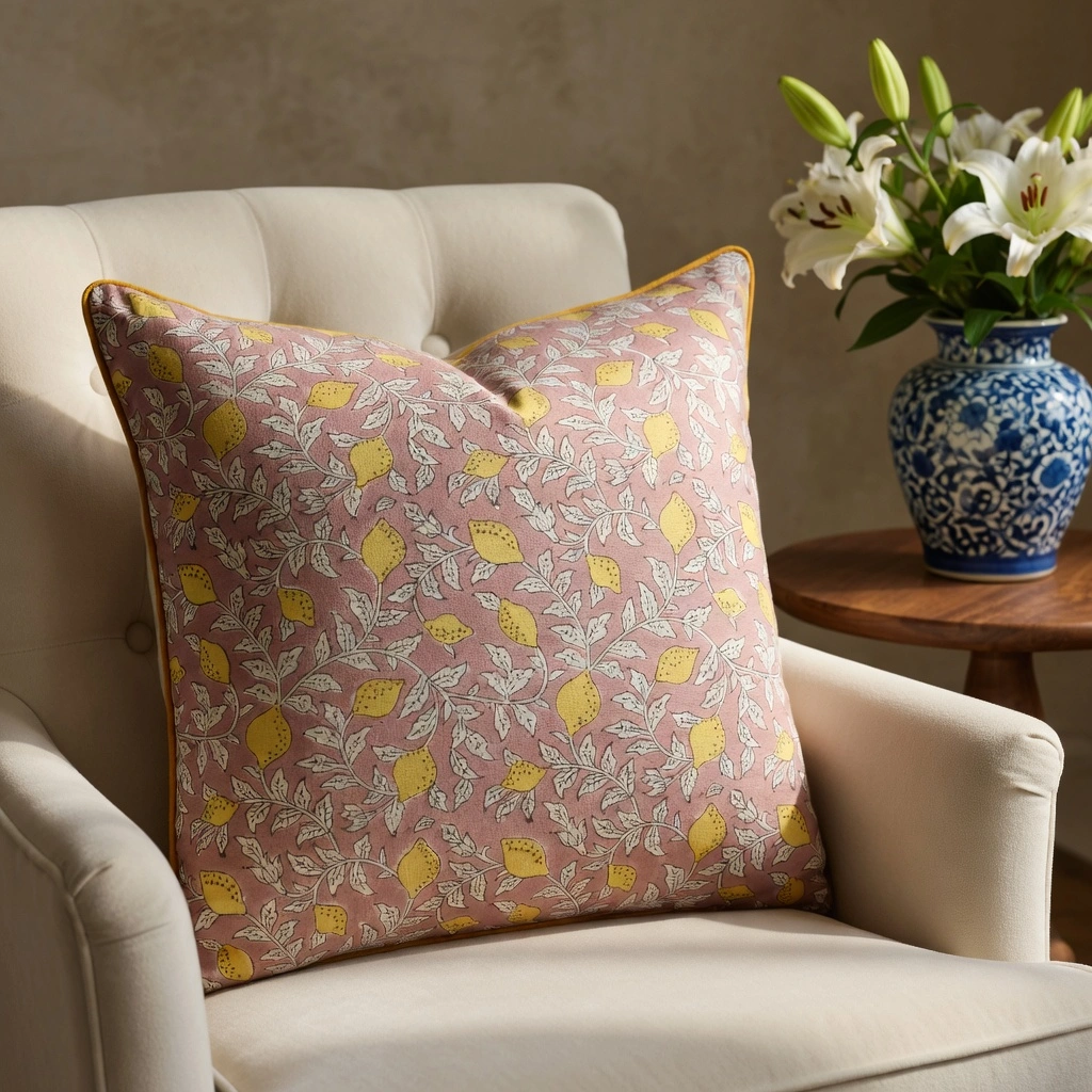 Piping Cushion Cover 50x50 cms Lemon Earth 202404
