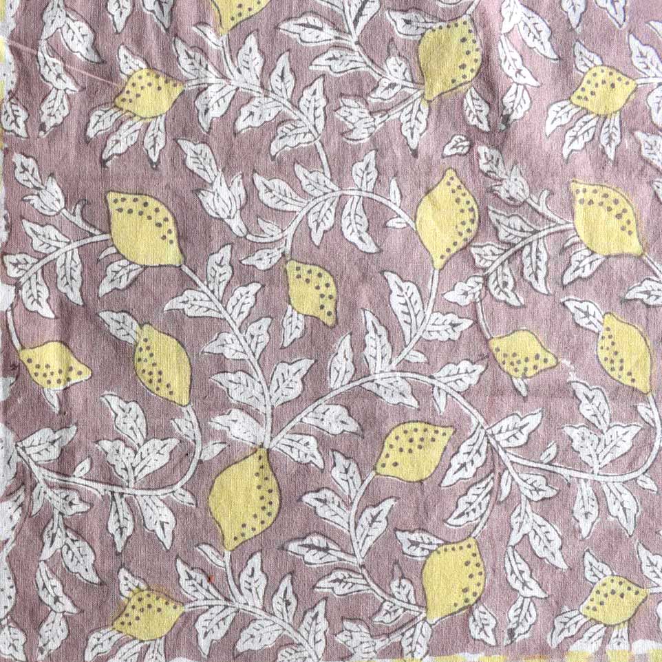 5 Yard Running Fabric Jaipur Block Printed Cotton 20 Sheeting Fabric Lemon Earth 202404