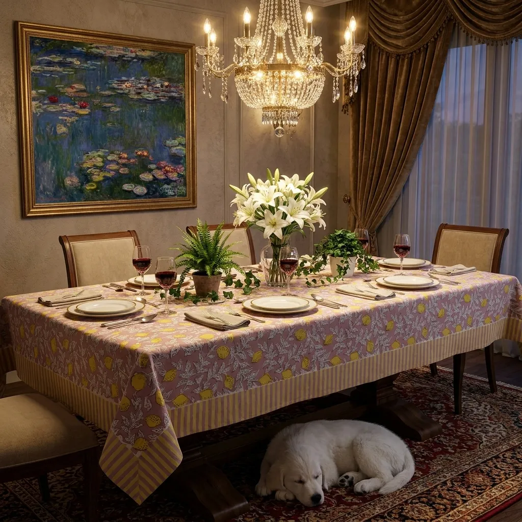 10 Seater Tablecloth 180x270 cms Lemon Earth 202404