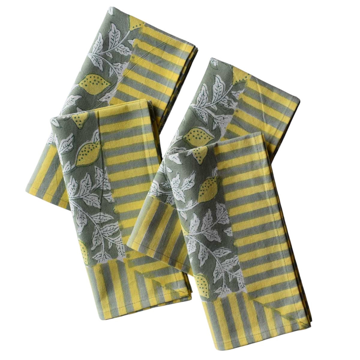 Hand Block Printed Cotton Napkin 45x45 cms Set of 4 Napkins  Lemon Green 202405