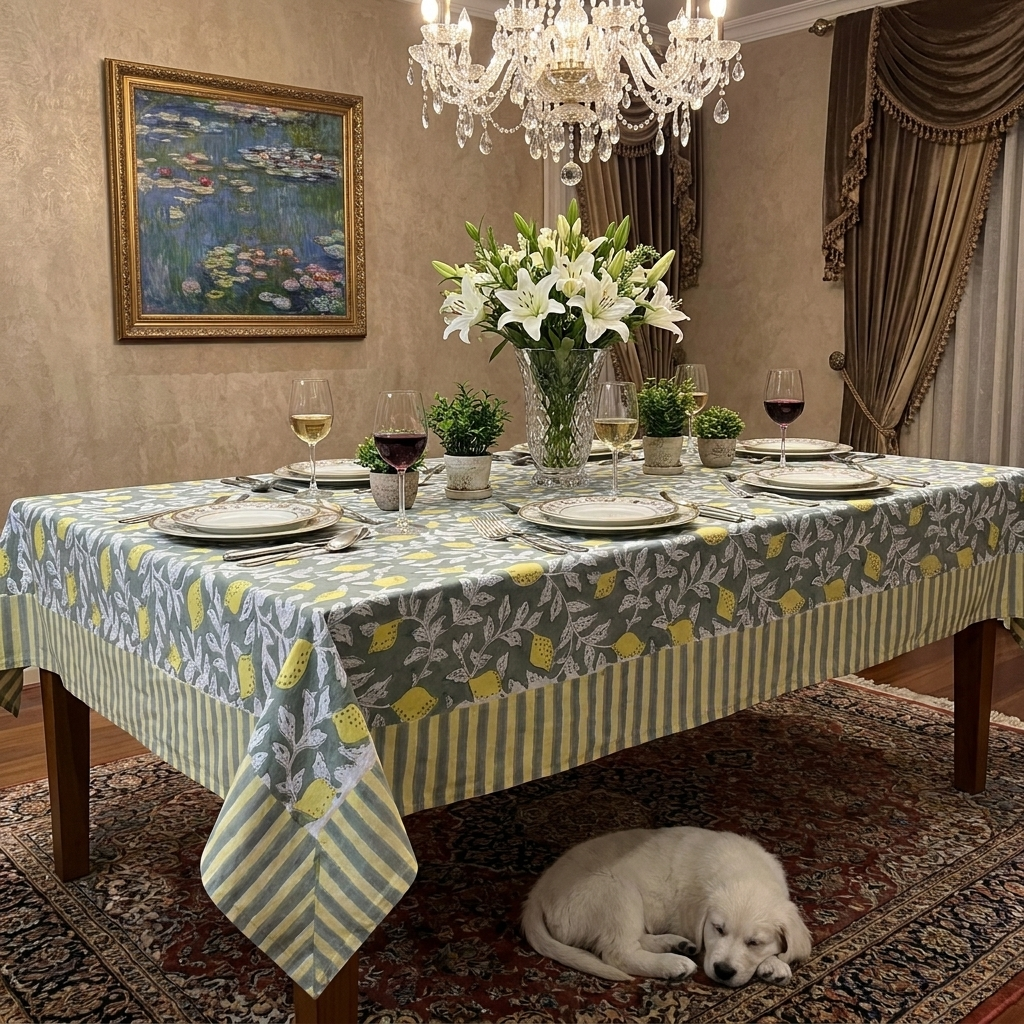 10 Seater Tablecloth 180x270 cms Lemon Green 202405