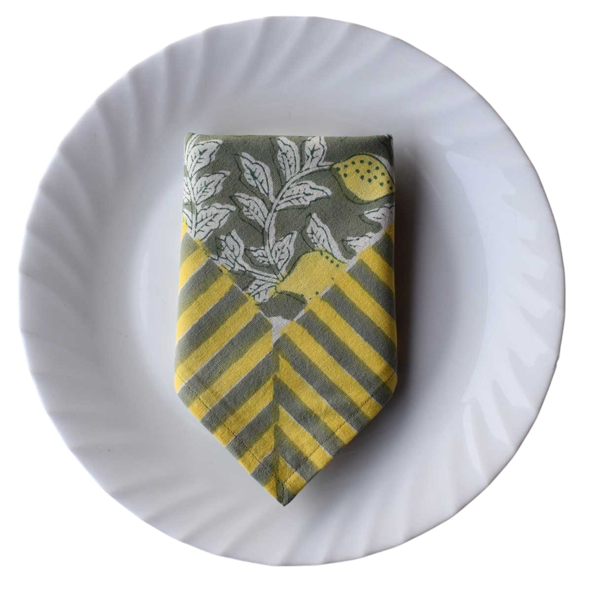 Hand Block Printed Cotton Napkin 45x45 cms Set of 4 Napkins Lemon Green 202405