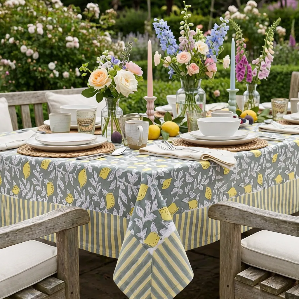 12 Seater Tablecloth 180x340 cms Lemon Green 202405