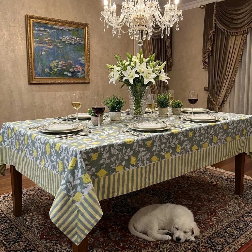 12 Seater Tablecloth 180x340 cms Lemon Green 202405