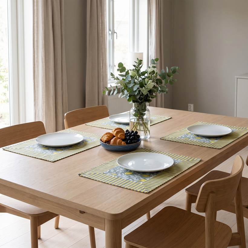 Hand Block Printed Cotton Canvas Table Mat 32x48 cms Set of 2 Table mats Lemon Green 202405