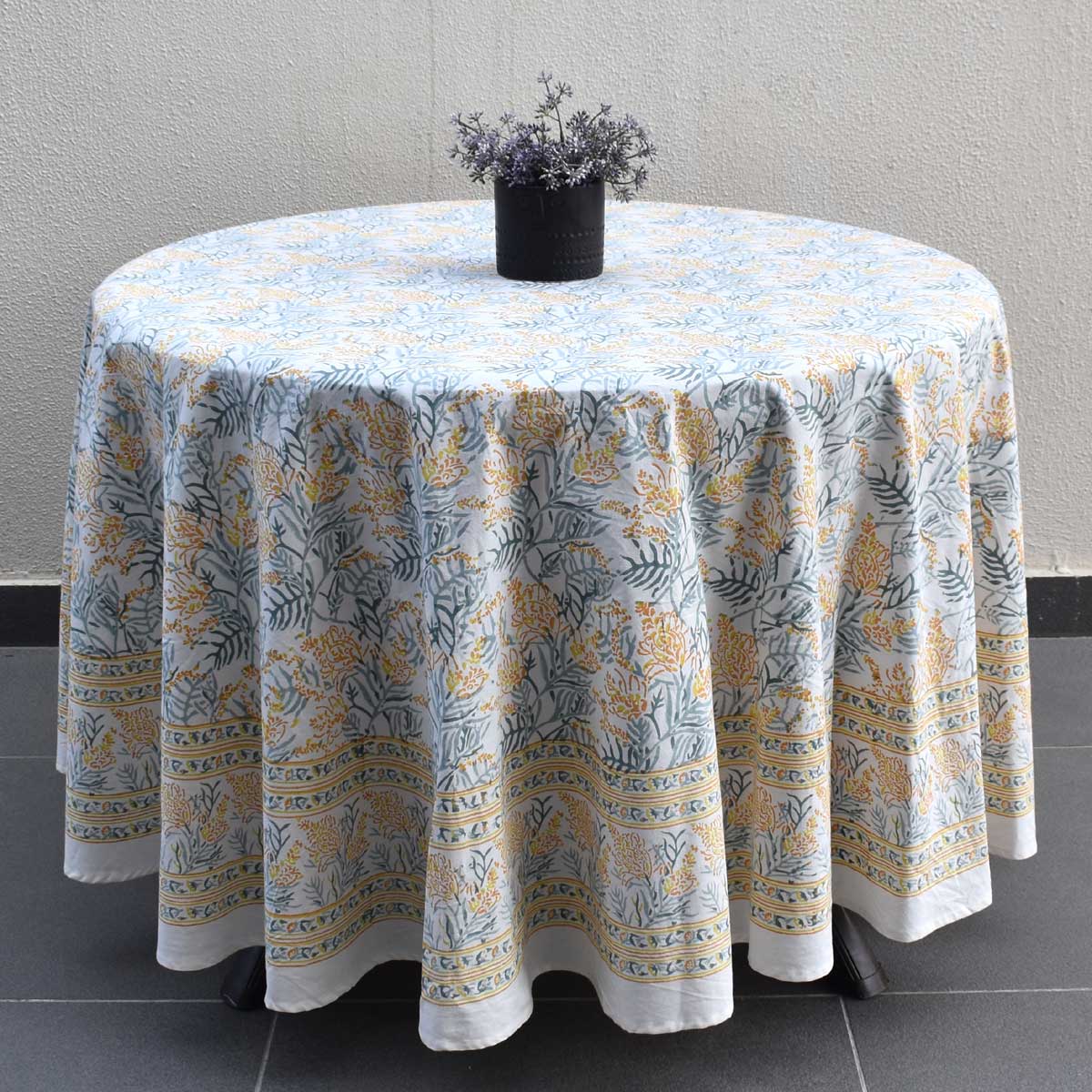 Round 220 cms Cotton French Design Table Cover  Lilas Amber 202507