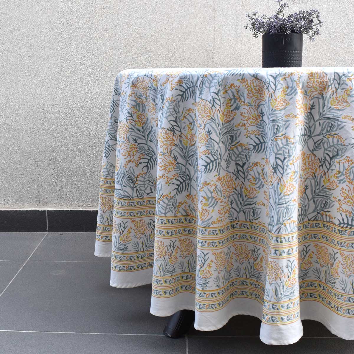 Hand Block Printed Cotton Round Tablecloth 275 cms Lilas Amber 202507