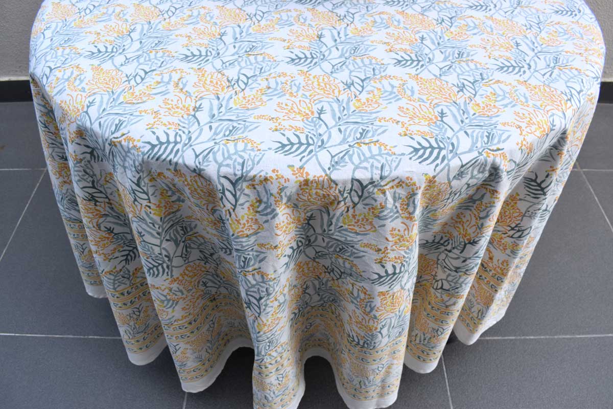 Hand Block Printed Cotton Round Tablecloth 275 cms  Lilas Amber 202507