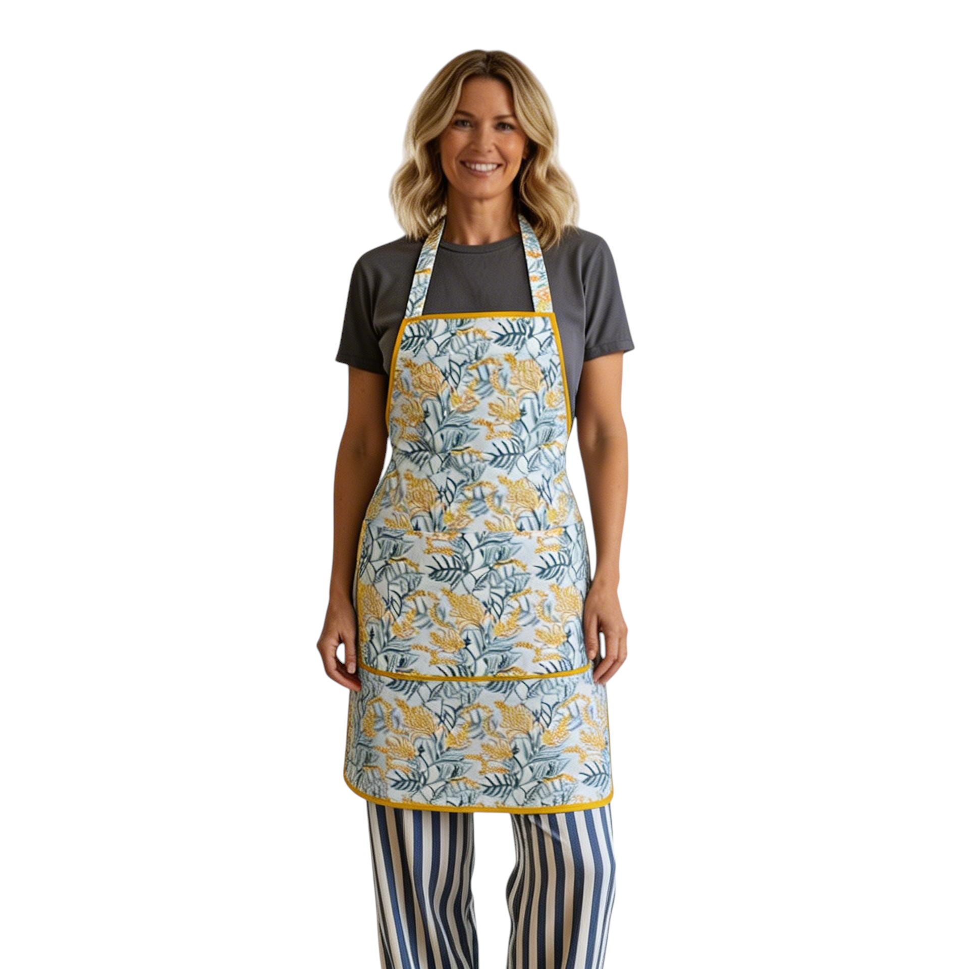 Indian Block-Printed 100 Cotton Apron  Lilas Amber 202507