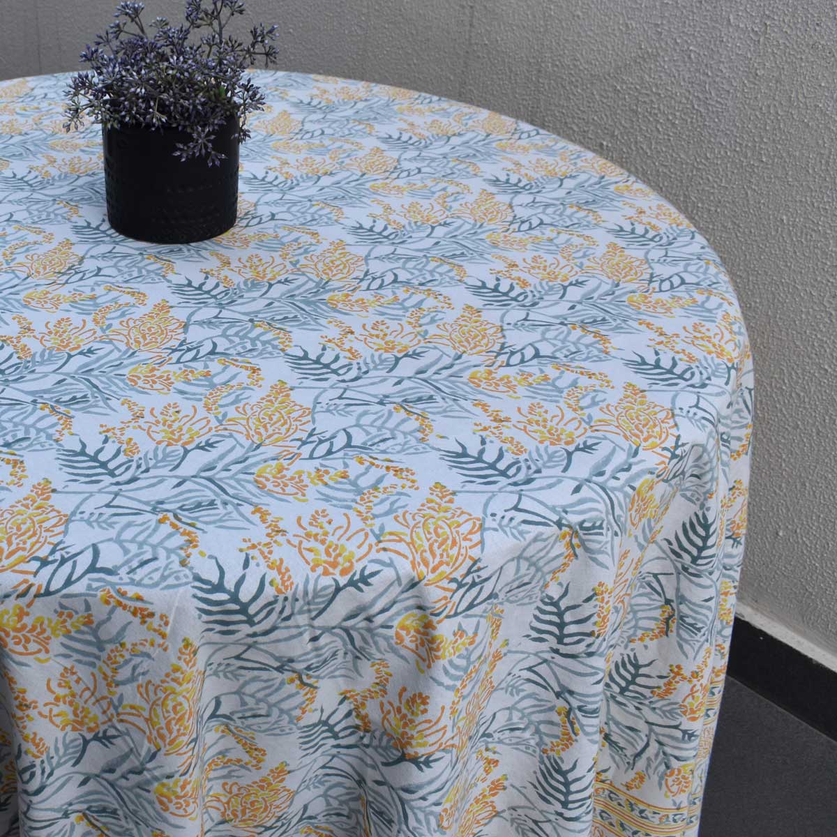 Hand Block Printed Cotton Round Tablecloth 275 cms Lilas Amber 202507