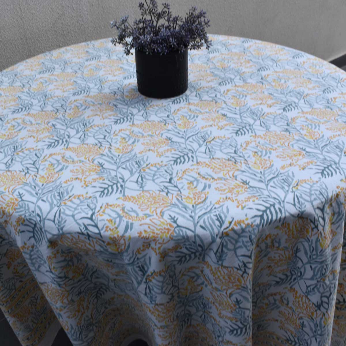Hand Block Printed Cotton Round Tablecloth 275 cms  Lilas Amber 202507
