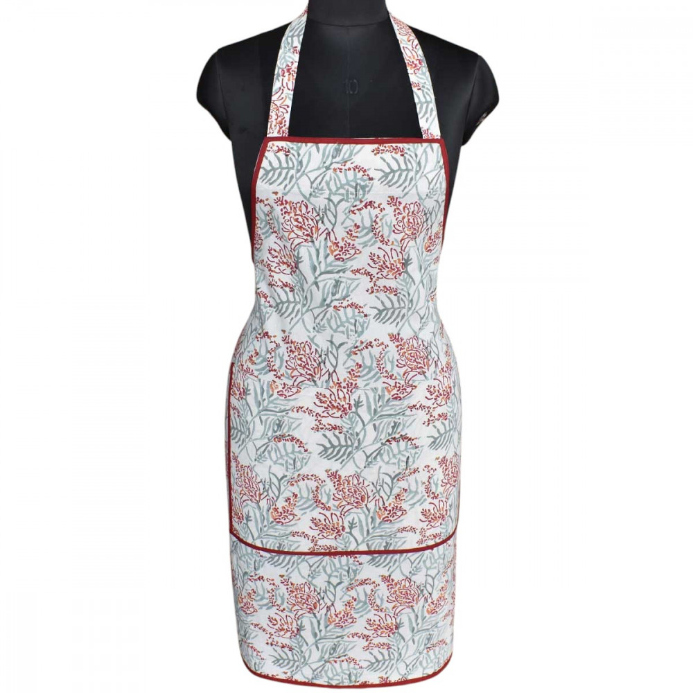 Image of Indian Block-Printed 100% Cotton Apron | Lilas Tango Lily 202508