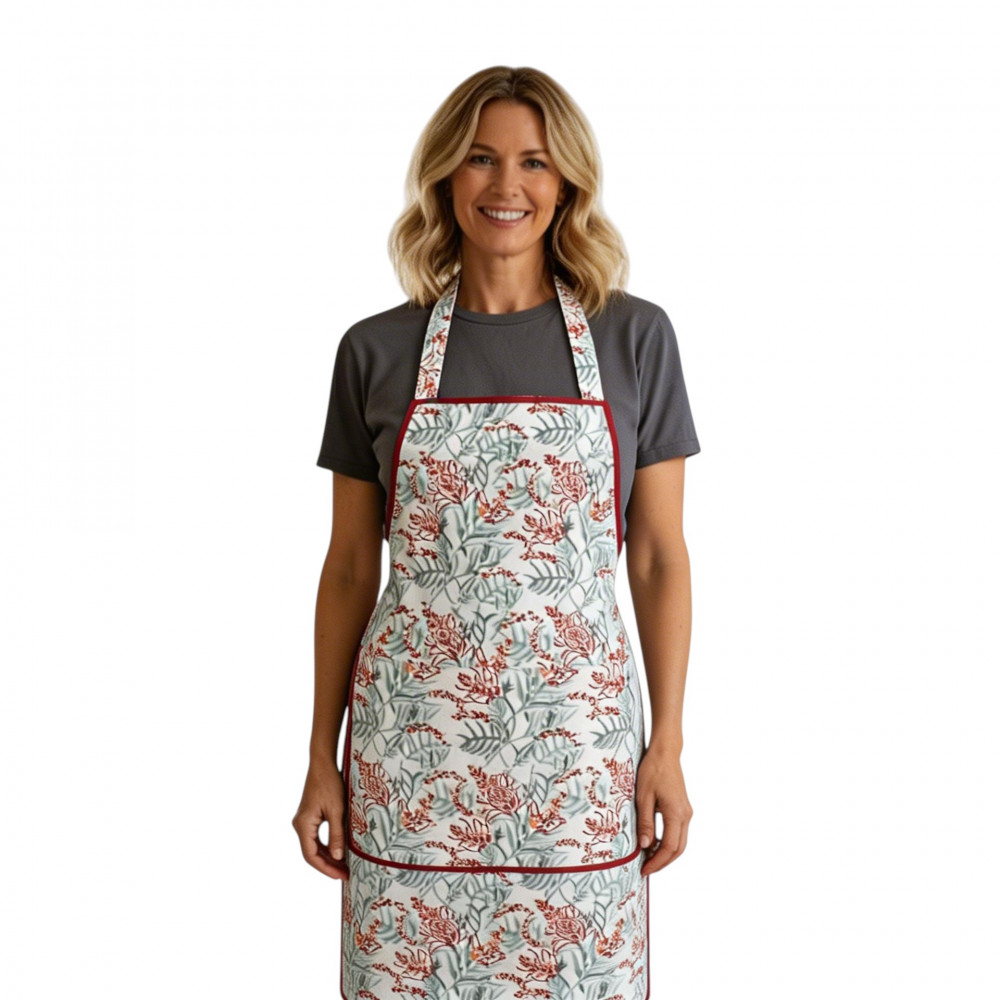 Image of Indian Block-Printed 100% Cotton Apron | Lilas Tango Lily 202508