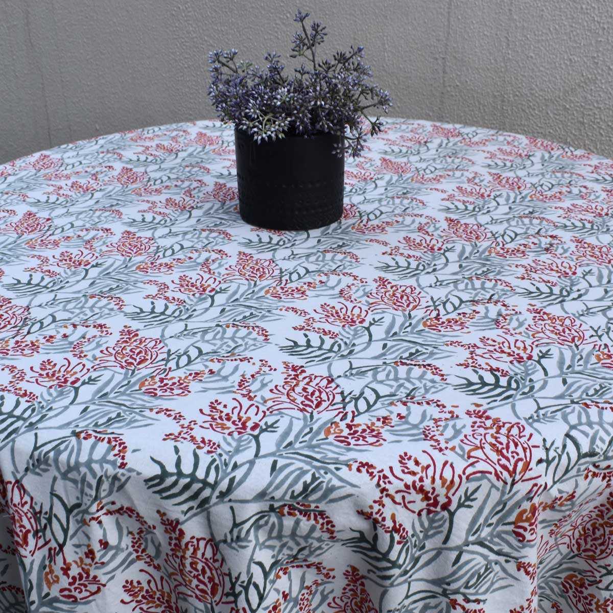 Hand Block Printed Cotton Round Tablecloth 275 cms  Lilas Tango Lily 202508