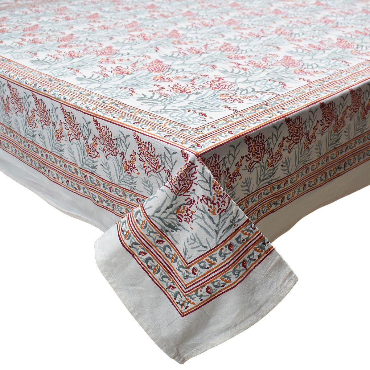 Wood Block Printed Handmade Tablecloth 150x220 cms Lilas Tango Lily 202508