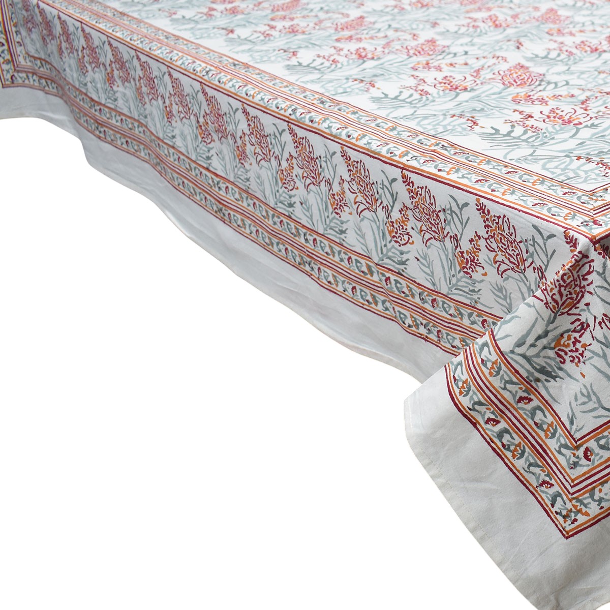 Wood Block Printed Handmade Tablecloth 150x220 cms Lilas Tango Lily 202508