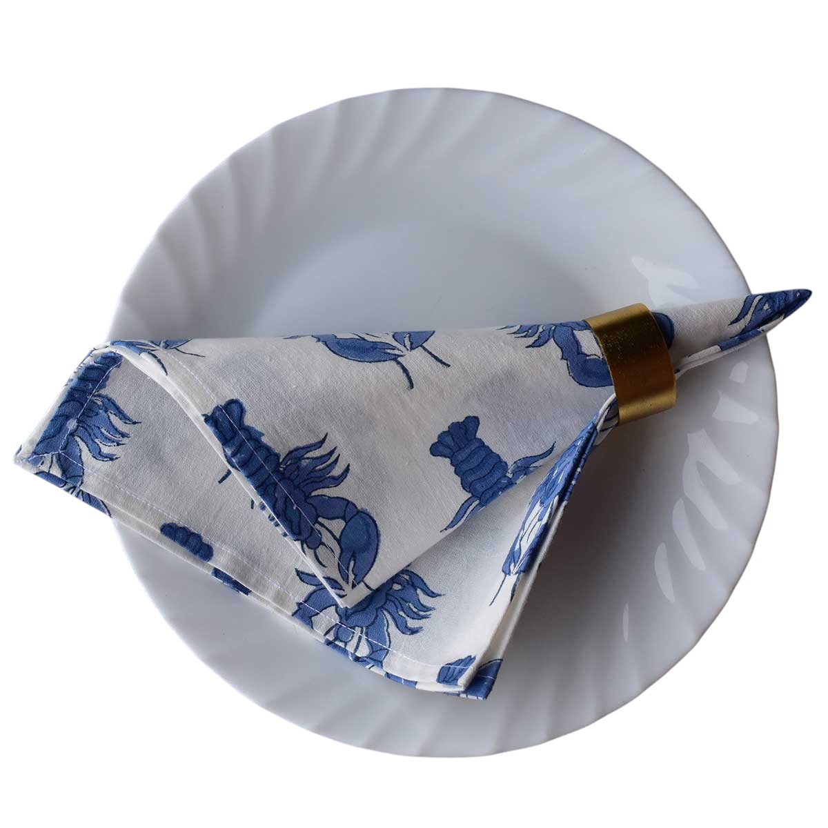 Hand Block Printed Cotton Napkin 45x45 cms Set of 4 Napkins  Lobster Blue 202223