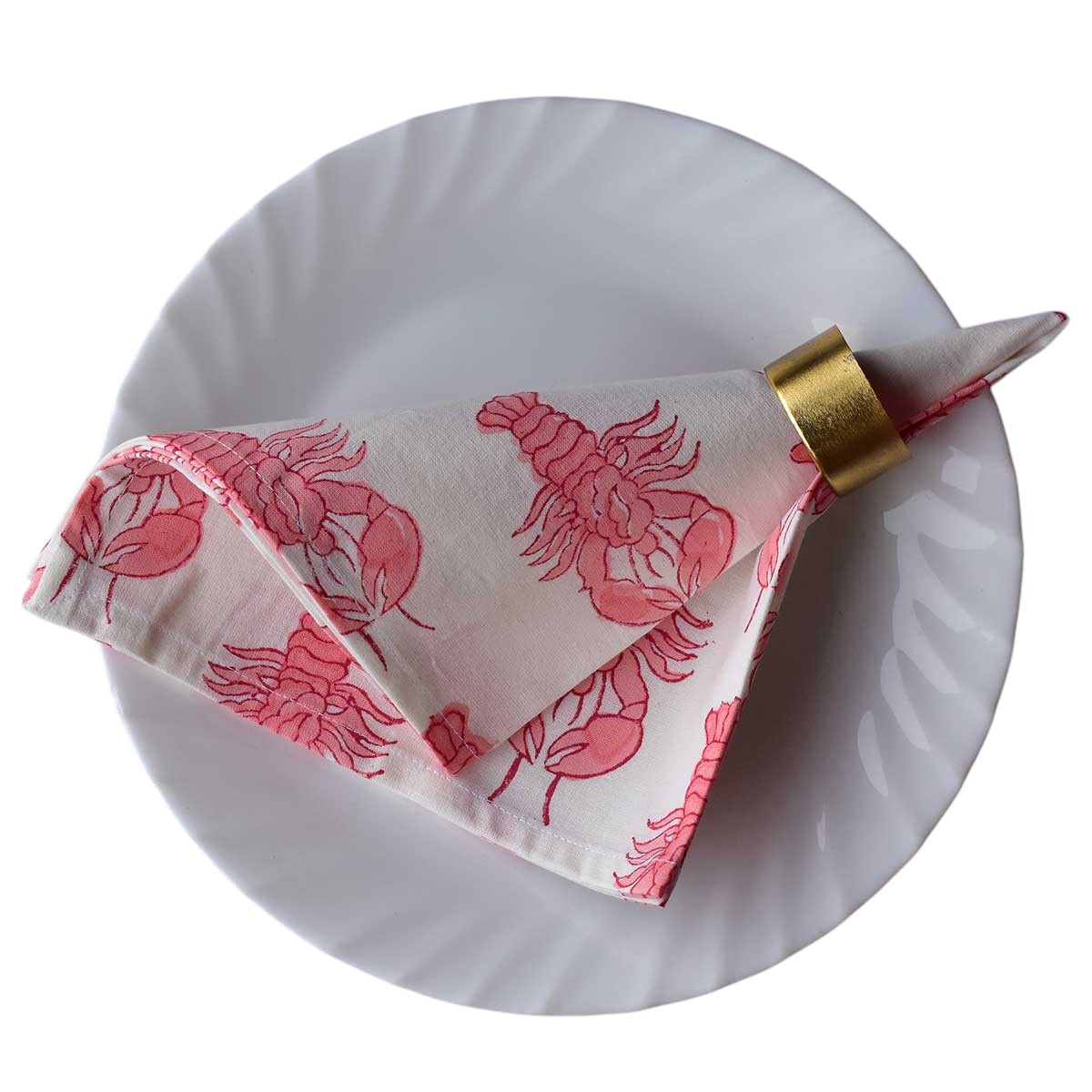 Hand Block Printed Cotton Napkin 45x45 cms Set of 4 Napkins  Lobster Pink 202224