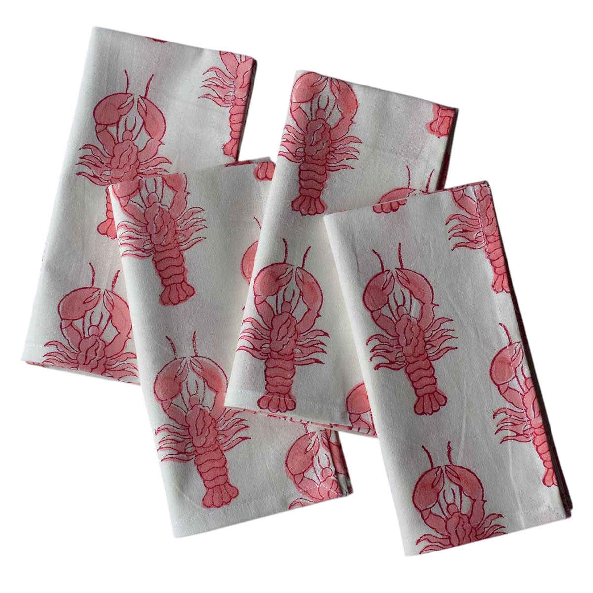 Hand Block Printed Cotton Napkin 45x45 cms Set of 4 Napkins  Lobster Pink 202224