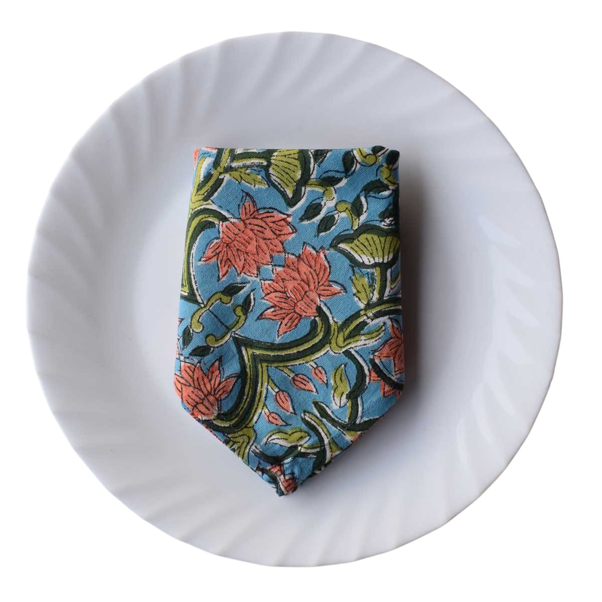 Hand Block Printed Cotton Napkin 45x45 cms Set of 4 Napkins Lotus Green Gud 204895