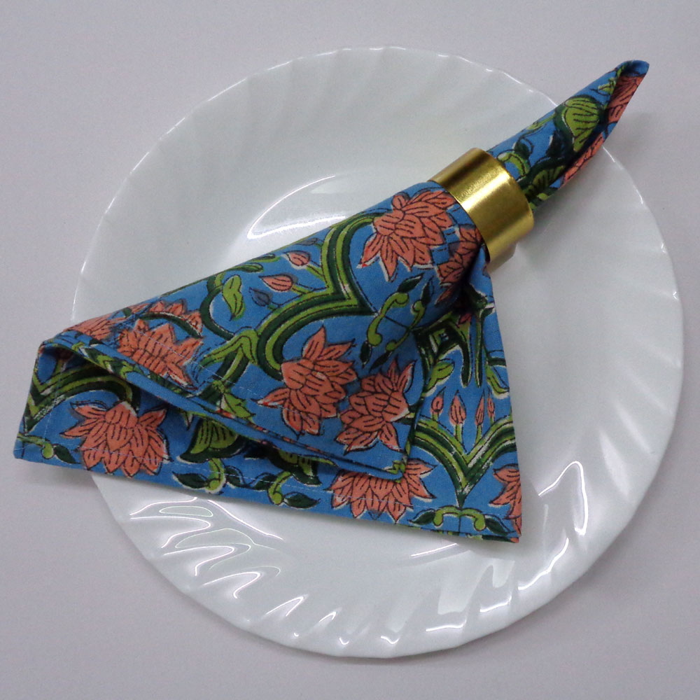 Hand Block Printed Cotton Napkin 45x45 cms Set of 4 Napkins  Lotus Green Gud 204895
