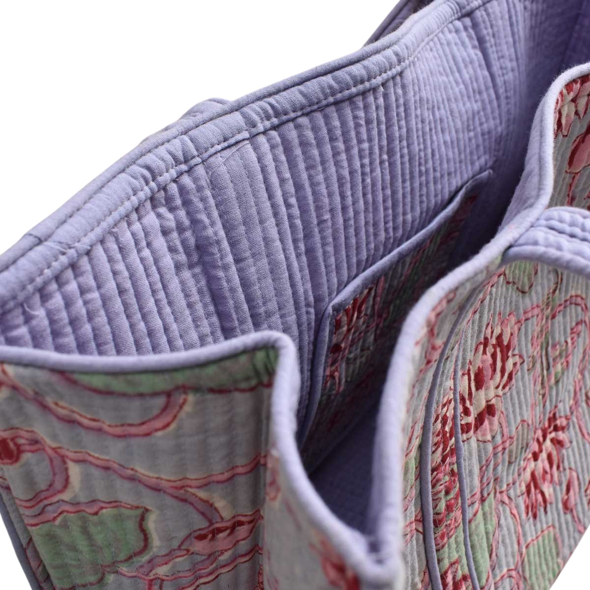 Hand Block Printed Cotton Quilted Tote Bag  Lotus Lake Grey 105573