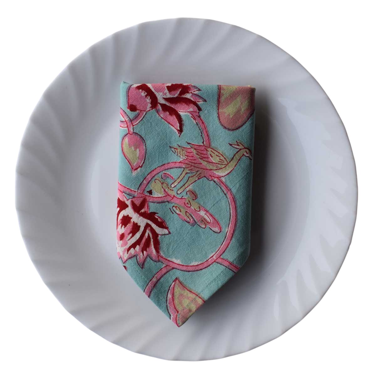 Hand Block Printed Cotton Napkin 45x45 cms Set of 4 Napkins Lotus Lake Jade 202202