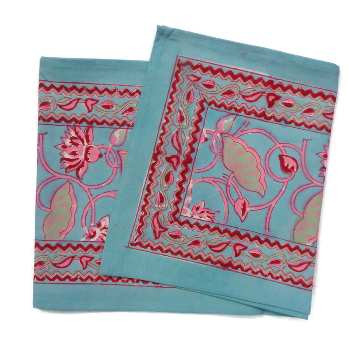 Hand Block Printed Cotton Canvas Table Runner 33x120 cms Lotus Lake Jade 202202