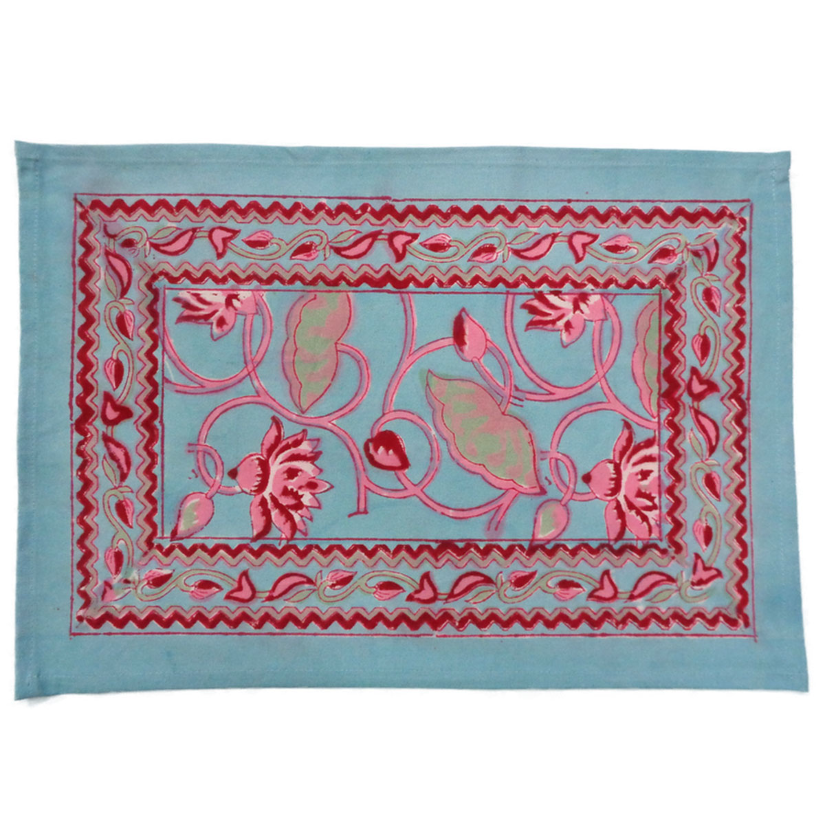 Hand Block Printed Cotton Canvas Table Mat 32x48 cms Set of 2 Table mats Lotus Lake Jade 202202